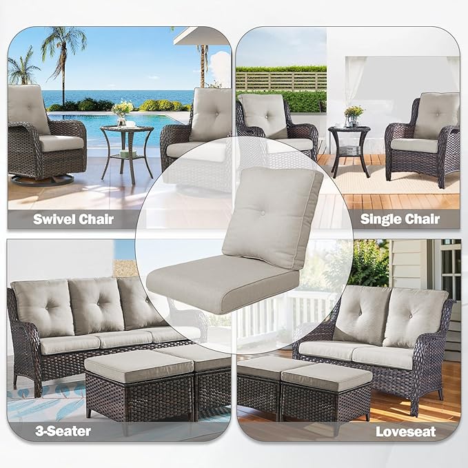 Patio Cushions for Outdoor Furniture - 22×24 Inch High Back and Deep Seating Outdoor Cushion for Patio Chairs Sofa Couch Loveseat Water Resistant(Beige/1 Set/Button)