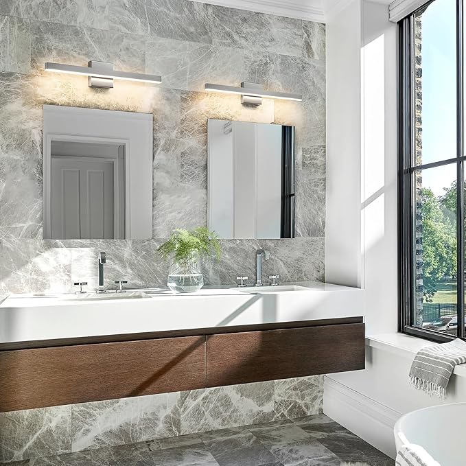 KAISITE 모던 욕실 조명 - 브러시드 니켈 화장대 조명 기구 오버 미러, 61cm(24인치) 조도 조절 가능한 5CCT LED 바 조명