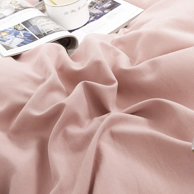 Pureant Blush Pink Comforter Set Queen Solid Color Bedding Comforter Sets Cotton Bedding for Women Girls Bean Pink Comforter Soft Cute Color Queen Blanket Quilts Muave Queen Size Comforter