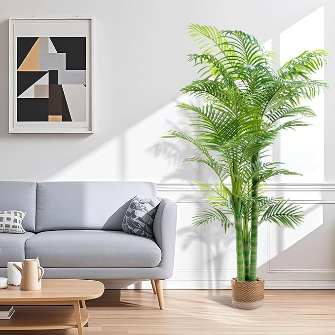 6FT Artificial Areca Palm Tree – Realistic Faux Indoor & Outdoor Plant with Weighted Pot, UV Resistant & Easy Assembly Plastic Tropical Tree for Home or Office Décor Housewarming Gift