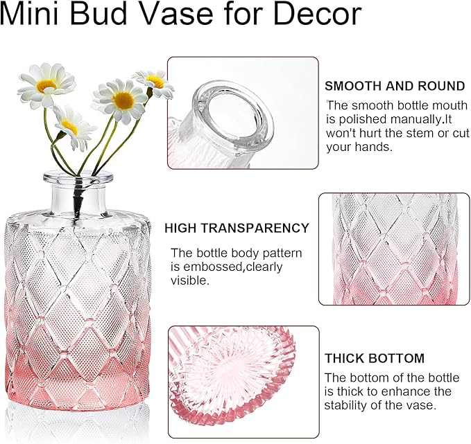 Arme Bud Vase Set of 32, Pink Vases in Bulk Bud Vase for Flower Small Glass Vases for Wedding Centerpieces, Vintage Cute Mini Flower Vase, Home Table Flower Decor