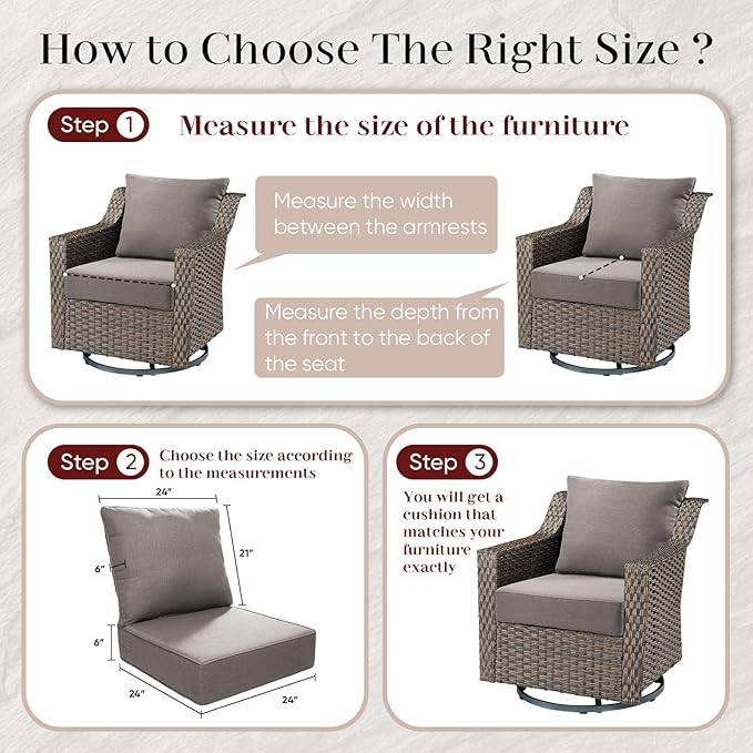 Outdoor Seat Cushion Set-24 x 24 x 6 Inch Outdoor Chair Cushions with Water Resistant & Removable Cover Outdoor Cushions for Patio Furniture Chair Sofa Couch-Grey