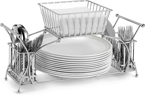 Sorbus Utensil Caddy — Use For Napkin, Cutlery, Plate Holder — Stackable Flatware Caddy, Tabletop Organizer — Ideal for Dining Table, Party, Buffet, Kitchen, Entertaining (Silver)
