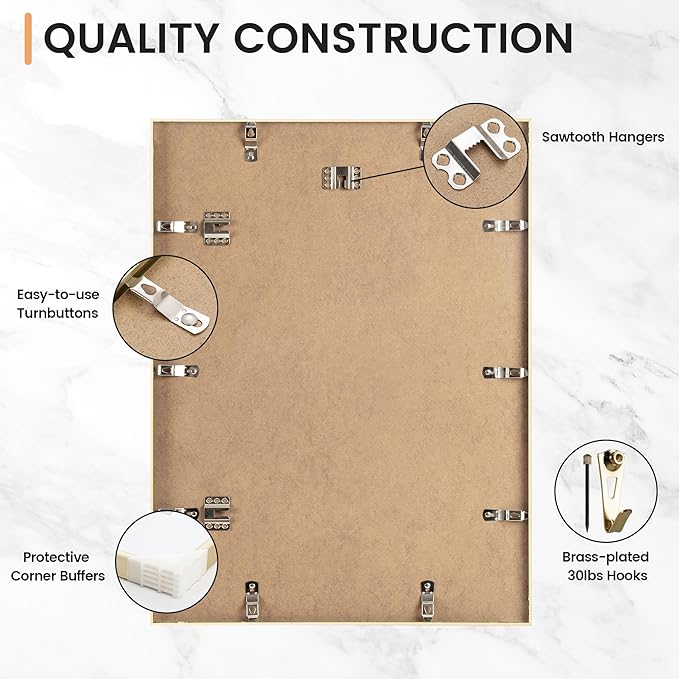 18x24 inch Metal Poster Frame - 18 x 24 Thin Aluminum Picture Frames Matted for 16x20 Photos, Artworks, Prints, Puzzle - High Definition Plexiglass - Vertical and Horizontal Display - Wall Hook Hanging Hardware Included - Gold, Set of 1