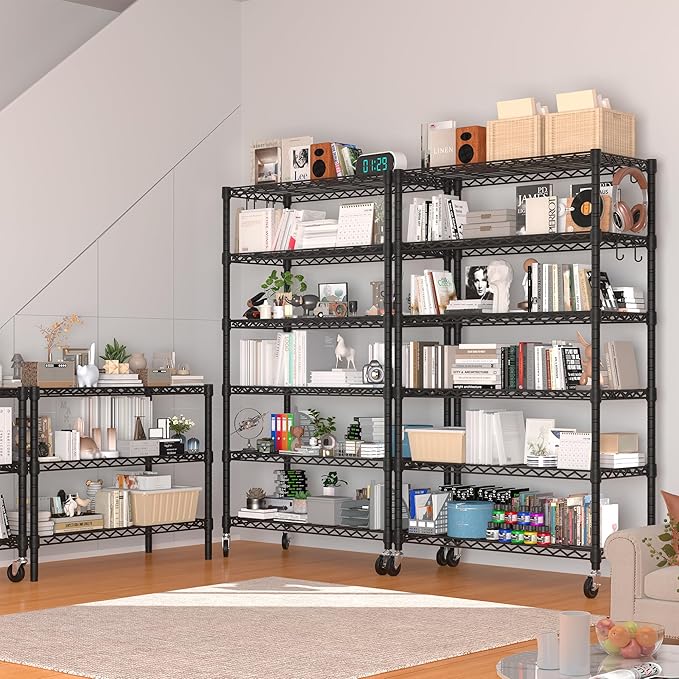 PrimeZone 6 Tier Wire Shelving with Wheels,Metal Shelf Heavy Duty Adjustable Kitchen Storage Shelves Unit, Pantry Organizer Rack Rolling for Garage Closet Laundry 36" W x 16" D x 79" H