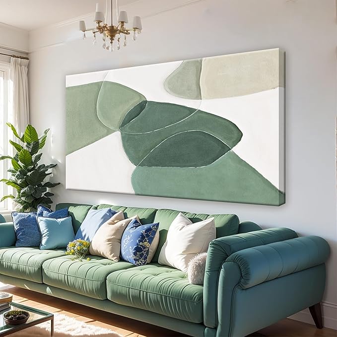 QSQ Green Wall Art Decor Green White Boho Wall Art Minimalist Wall Art Geometric Color Block Canvas Artwork Paintings Wall Decor Modern Home Bedroom Art Office Decor 20"X 40"