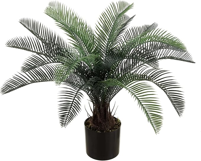 ALLTOP TURF Nearly Natural 20" Artificial Cycas Plant(18 Leaves) Fake Revoluta Sago Palm Tree for Indoor Home Garden Office Store Floor Decoration, with Black Pot