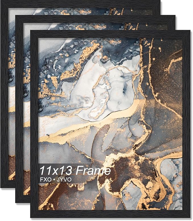Engineered Wood 11x13 Picture Frame Set of 3, Black Frame for 11 x 13 Inch Picture Poster Photo, Light Weight 11 by 13 Frame with Wood-grain for Wall - 3 Pack/Black/11 x13