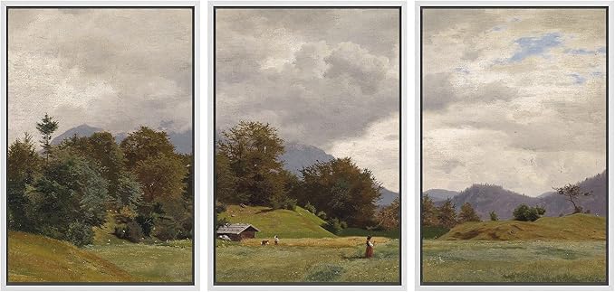 SIGNWIN Framed Canvas Print Wall Art Woodland Nursery Decor Set Storm Cloud Pastoral Farm Landscape Nature Abstract Fine Art Nordic for Living Room, Bedroom, Office - 24"x36"x3 White