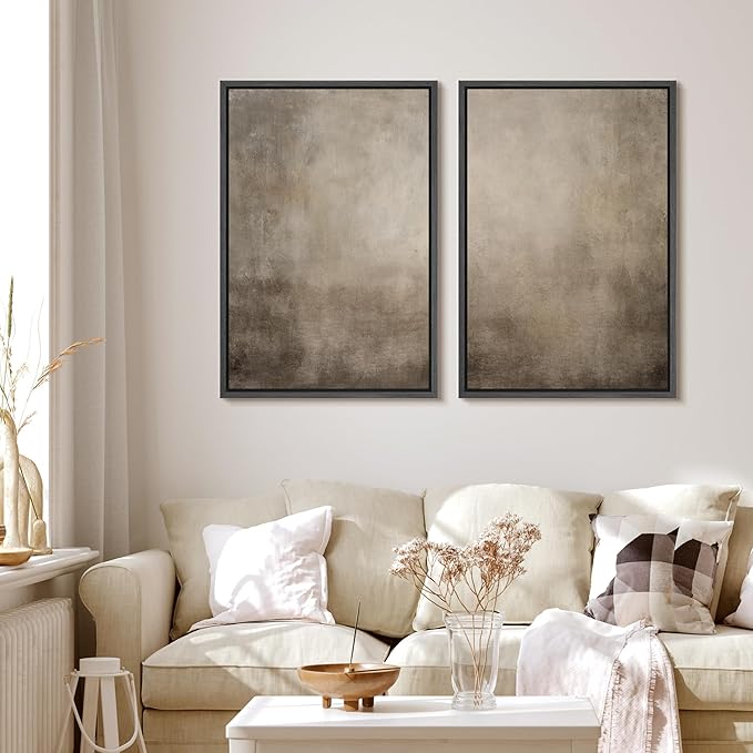MUDECOR Framed Canvas Print Wall Art Monochromatic Gradient Abstract Minimalist Gray Illustrations Modern Art Decorative Bohemian Colorful Chic for Living Room, Bedroom, Office - 16"x24"x2 Black