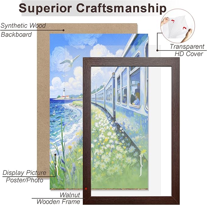 KTKDE 10x20 Picture Frame WoodGrain 3 Pack,Poster Frame with Polished Plexiglass, Studio Gallery Wall Hanging Posters & Best gift