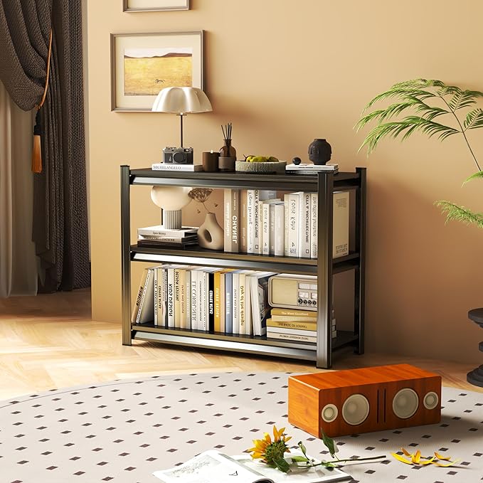 Tall Bookshelf with Open Shelves, Metal Office Book Shelf, Adjustable Organizer Bookcase, Standing Storage Organizer Shelf for Living Room (40" W*14" D*32" H)