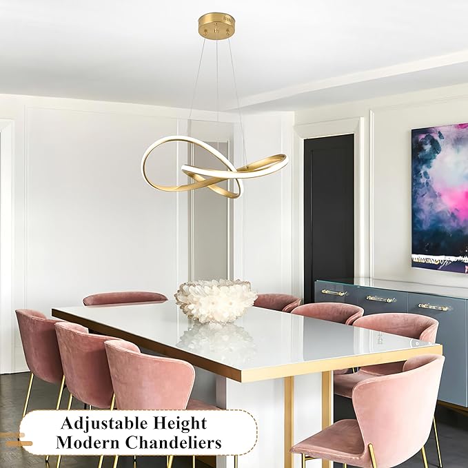 20" Gold Modern led Chandelier for Living Room,Irregular Ring Modern Pendant Lights Kitchen Island,Dimmable Remote Control H79 Adjustable led Pendant Light for Bedroom Dining Room Entryway
