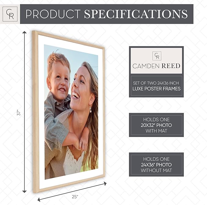 Camden Reed Set of Two Serenity Poster Frames Matted to 20x32 Inches, 24x36 Inch, Light Natural