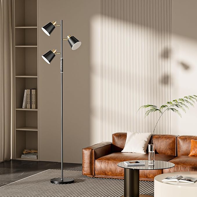 LED Tree Floor Lamp, 2500LM Super Bright Standing Lamp with Remote & Touch Control, 4 Color Temperatures, 3 Rotatable Lights, Modern Dimmable Floor Lamps for Living Room Bedroom Office
