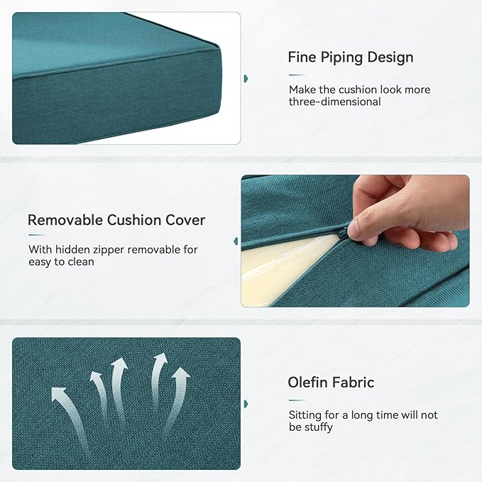 Luxury 6" Outdoor Cushions for Patio Furniture, 24x24x6 Thick Seat Cushion Set, Fade Resistant Couch Chair Replacement Cushions High Density Deep Wicker Chair Cushion with Removable Cover, Green