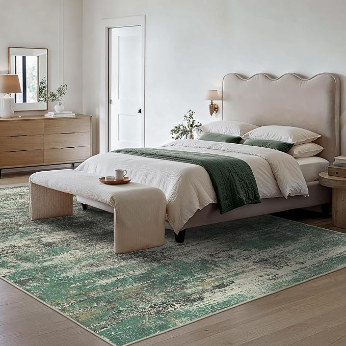 GENIMO Washable Rug-6x9 Area Rugs Lightweight Low Pile Carpet with Rubber Backing, Modern Pet Friendly Decorative Rug for Living Room, Bedroom, Playroom, Sage Green