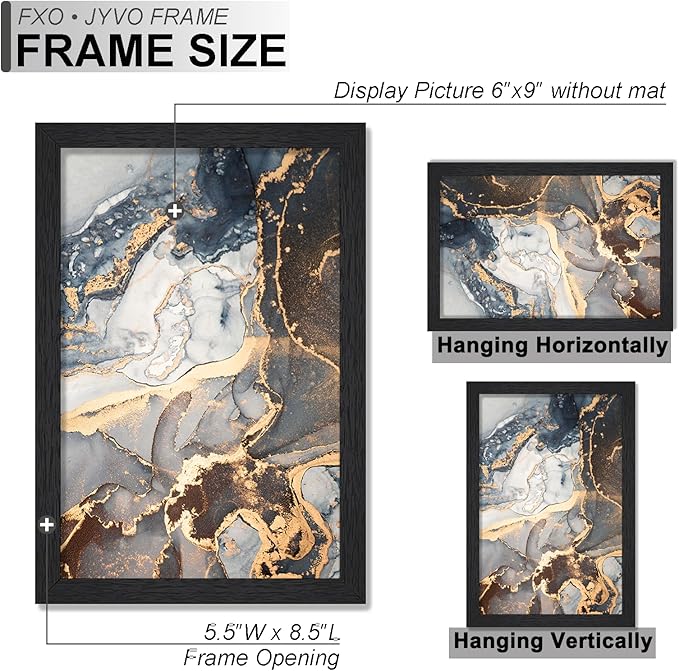 Engineered Wood 6x9 Picture Frame Set of 2, Black Frame for 6 x 9 Inch Picture Poster Photo, Light Weight 6 by 9 Frame with Wood-grain for Wall - 2 Pack/Black/6"x9"