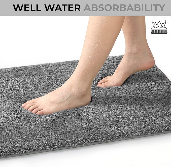 YHF Bathroom Rug Set 2Piece, Thick &Soft Microfiber Shaggy, U Shaped Contour, Machine Washable Bath Mats, Absorbent Bath Rugs, Non-slip Rubber Backing Bath Mat for Bathroom Floor, Tub and Shower, Grey