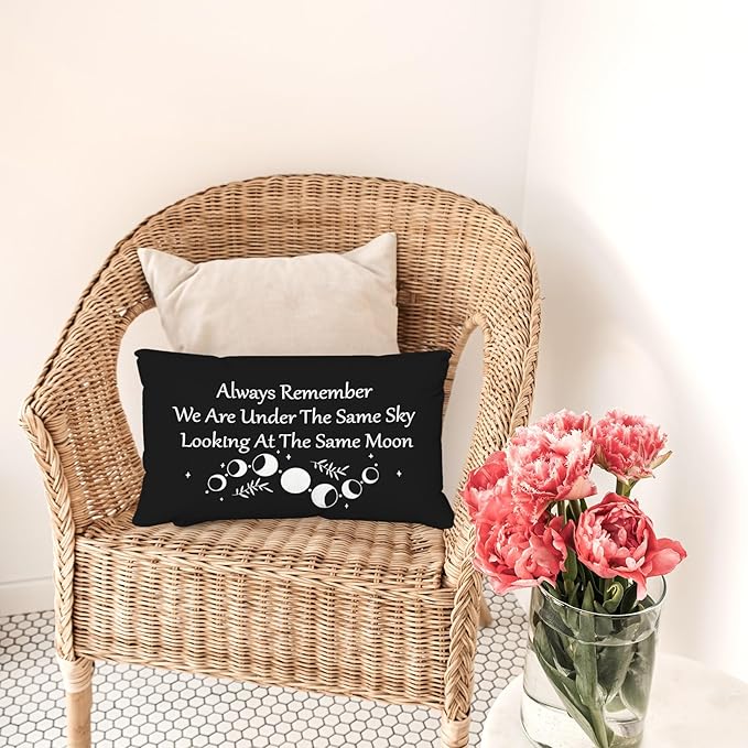 Long Distance Relationship Gifts Always Remember We are Under The Same Sky Reversible Decor Throw Pillow Case Decor for Home Bedroom,12''x20''Black Pillow case,Gift for Boyfriend,Girlfri (black-3)