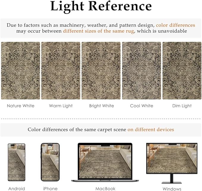 10x12 Brown Vintage Area Rug for Living Room Bedroom Large Traditional Low Pile Soft Carpet Non-Slip Thin Retro Distressed Accent Washable Throw Rug for Dining Room Office Kitchen Indoor