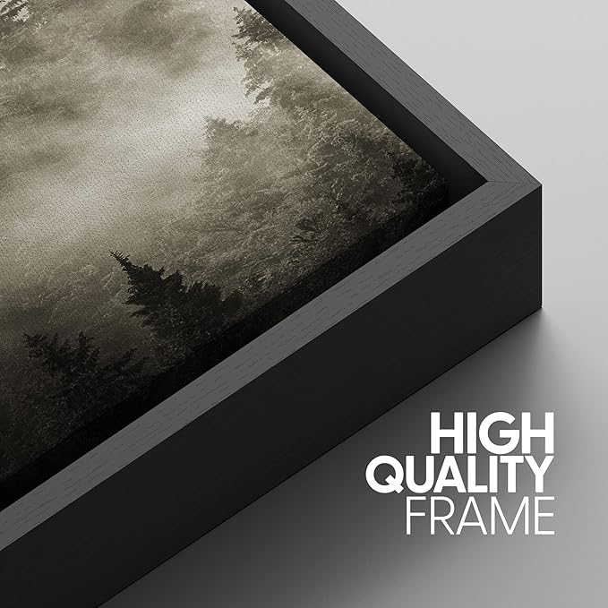 SIGNWIN Framed Canvas Print Wall Art Woodland Nursery Decor Set Duotone Blue Misty Pine Tree Forest Nature Modern Art Rustic Landscape Colorful for Living Room, Bedroom, Office - 24"x36"x3 Black