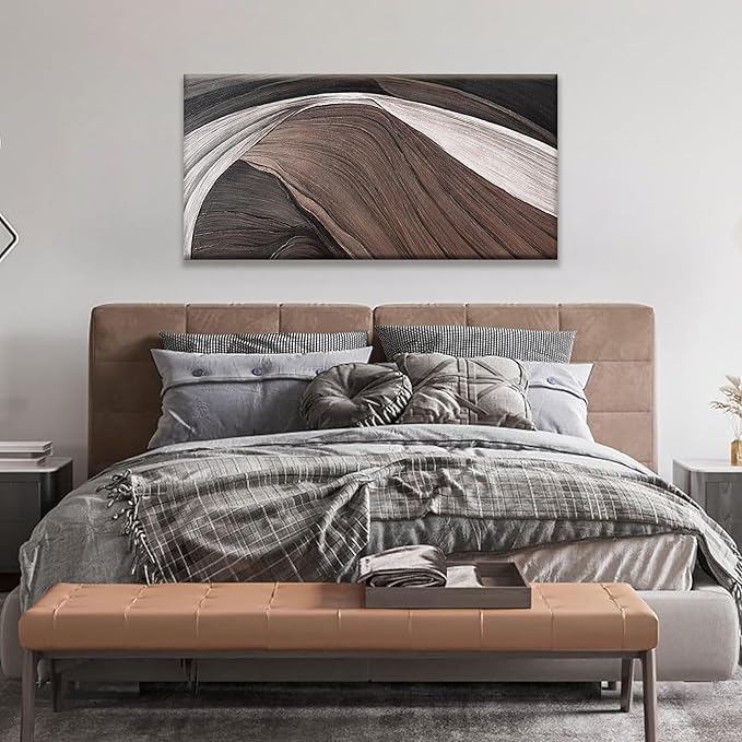 TAIJXAGSG Abstract Wall Art Brown Canvas Art Wall Decor Artwork Abstract Wall Decor Modern Minimalist Decor Canvas Painting Black And White Bathroom Bedroom Office 20"X40"