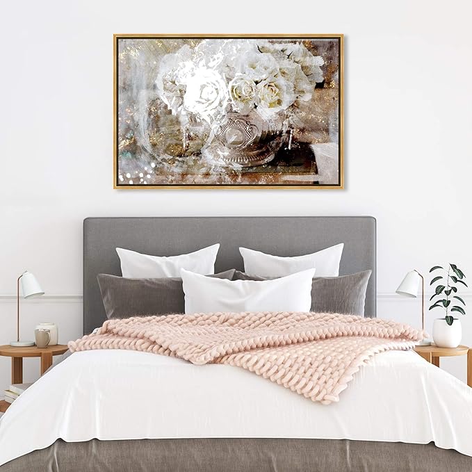 The Oliver Gal Artist Co. Floral and Botanical Framed Wall Art Canvas Prints 'Serving Roses' Florals, 36" x 24"