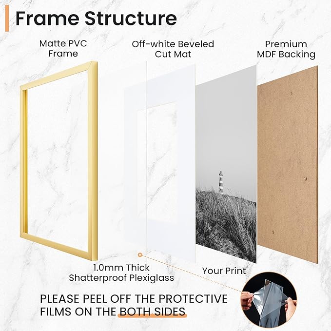 11x17 inch Picture Frame, 11x17 Photo Frames with 8x12 Removable Mat - High Definition Plexiglass - Vertical and Horizontal Display - Wall Hanging Frame - Gold, 3 Pack
