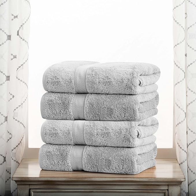 BNM Egyptian Cotton Heavyweight Towels, Ideal For Bathroom, Shower, Spa, 800 GSM Bath Towels, Highly-Absorbent, Luxury Bathroom Essentials, Ultra-Soft Plush Home Basics, Bath Towel Set of 4, Silver