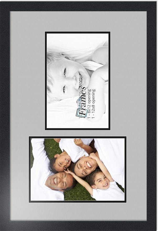 ArtToFrames Collage Photo Frame Double Mat with 2 - 8x12 Openings and Satin Black Frame