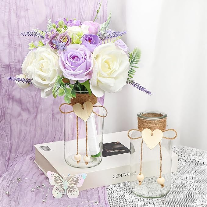 Vintage Glass Vases for Flowers, Set of 3 Mason Jar Vase Table Centerpieces for Farmhouse Room Decor, Wedding, Bridal Shower Bud Vase Set (Medium)