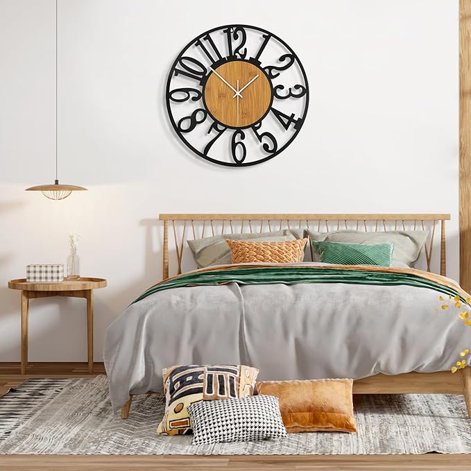 Large Wall Clock for Living Room Decor, 20 Inch Non Ticking Silent, Battery Operated Modern Vintage Oversized Wall Clock for Bedroom Kitchen