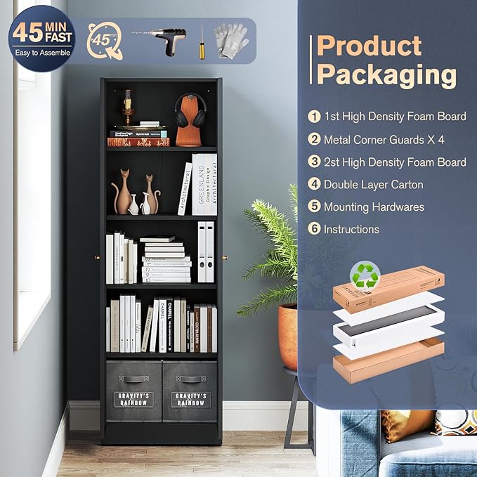 Garage Storage Cabinets with Metal Door and 4 Adjustable Shelves, 71" H Tool Cabinets with Adjustable Feets for Pantry Cabinet,Office,Warehouse Organisieren, Required-Assembly