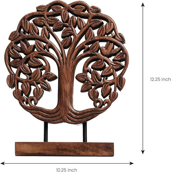 Decozen Solid Wood Tree of Life Sculpture - Home Decor, Living Room, Boho, Shelf, Coffee Table, Centerpiece Table Decorations, Mantle, Dining Table Centerpiece, Bathroom Shelf, Entryway, Farmhouse