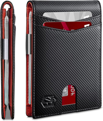Zitahli Slim Wallet for Men Gifts 12 Card Slots ID Window With Money Clip Minimalist RFID Front Pocket Bifold Leather Small Thin Gift Box Dad Birthday Christmas Regalos Hombres