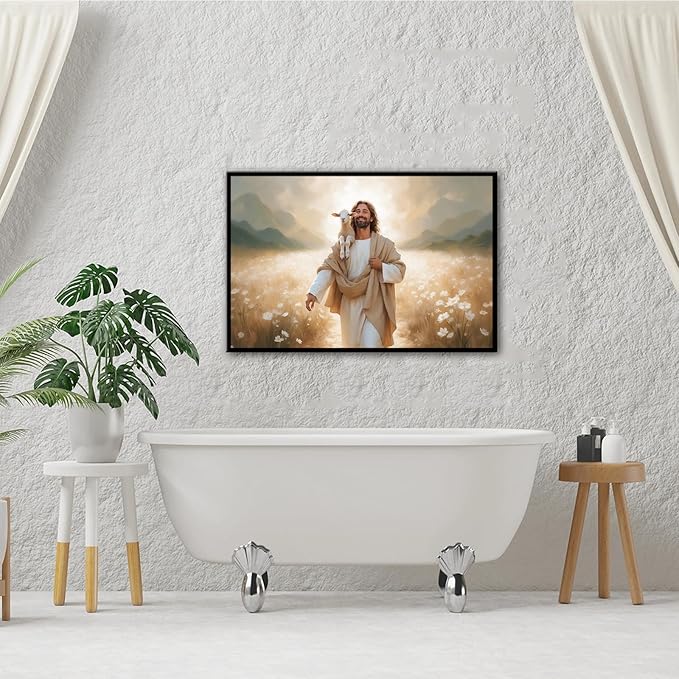 Christian Wall Art Print, Religious Scripture Biblical Decor, Faith-Based Inspirational Landscape with Cross, Digital Printed Canvas Poster for Church, Home Chapel, Prayer Room Decor