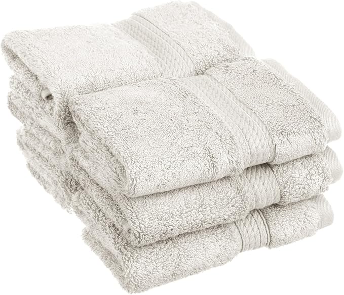BLUENILEMILLS BNM Egyptian Cotton 6-Piece Towel Set, Includes 6 Face Towels, Attached Loop for Easy Hanging and Storage, Hotel Quality, Perfect for Bathroom, Gym, Shower Space, or Spa, Stone