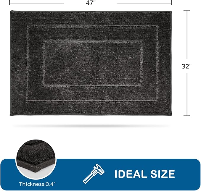 PURRUGS Machine Washable Kitchen Rug 32" x 47", Non-Slip/Skid Kitchen Runner Rugs & Floor Mats, Super Absorbent Soft Standing Mats for Kitchen, Sink & Laundry, Charcoal