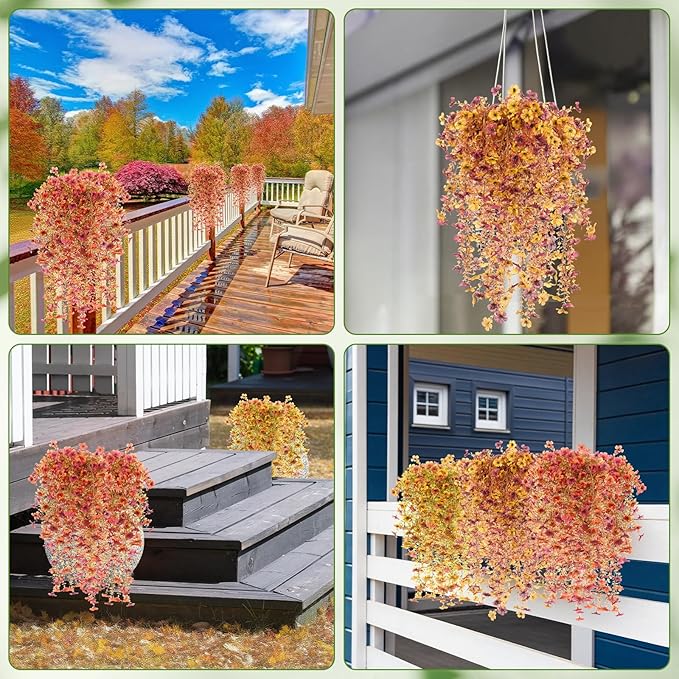Hoteam 12 Pack Artificial Fall Hanging Flowers Plants for Outdoors Autumn 30 Inch UV Resistant Fake Plastic Faux Plants Bulk for Planter Porch Patio Yard Garden Wedding Wall Indoor