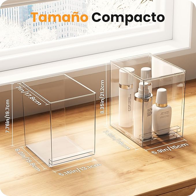 A-LuGei 【𝟰𝗣𝗖𝗦】 Acrylic Stackable Storage Drawers, 8.7" H Makeup Organizer, Bathroom Organizer and Storage, Plastic Storage Bins for Kitchen Cabinet Pantry Medicine Fridge