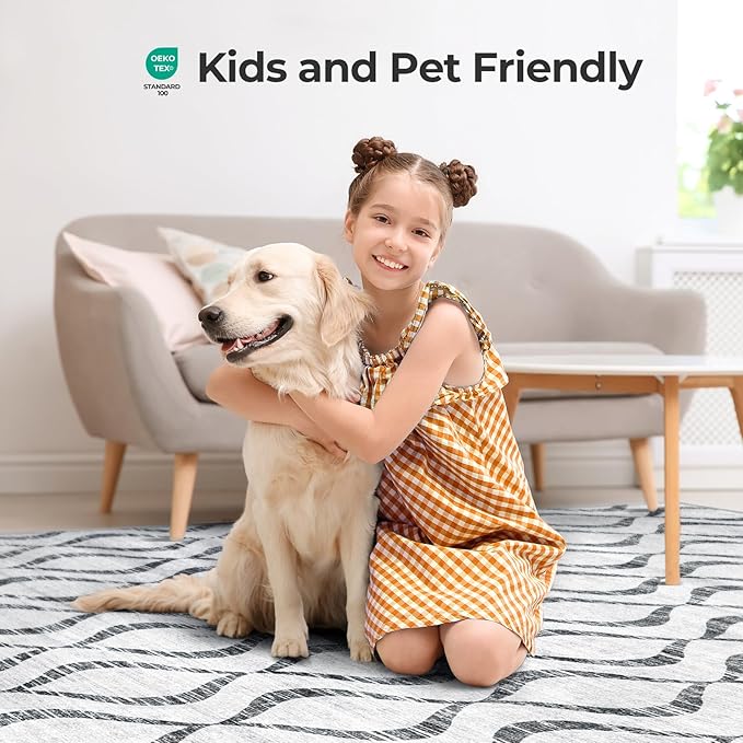 WITSHOCK Area Rugs for Living Room 5x8: Washable Non-Slip Soft Geometric Large Indoor Rug for Bedroom Dining Room, Low Pile Boho Pattern Carpet for Nursery Playroom Decor, Kid & Pet Friendly, Grey