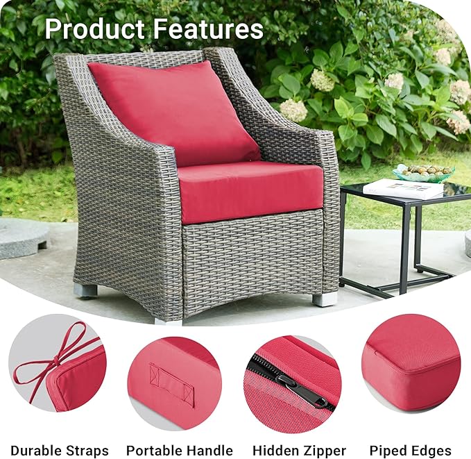 Outdoor Cushions for Patio Furniture,Outdoor Seat Cushion Set 24 x 24 x 4 Inch,Waterproof & Fade Resistant Outdoor Chair Cushions,Deep Patio Chair Cushion with Removable Cover,Burgundy
