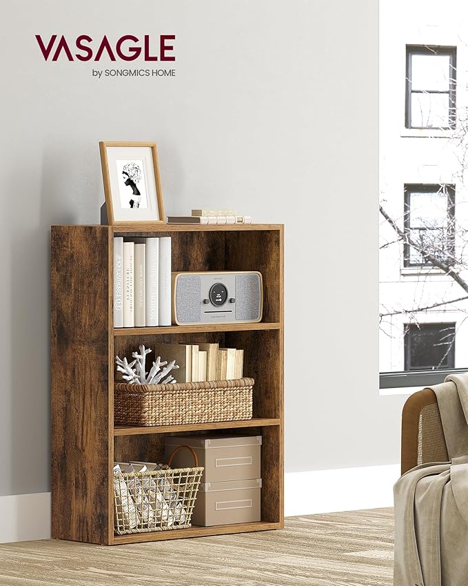 VASAGLE Set of 2 Bookshelves, 23.6 Inches Wide, 3-Tier Open Bookcases with Adjustable Storage Shelves, Floor Standing Units, Rustic Brown ULBC163X01-2