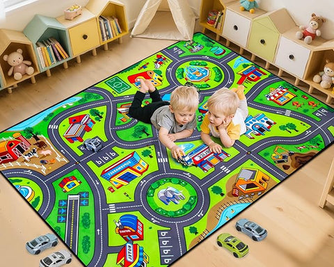 Road Car Rug, 3x5 Ft City Road Rug for Kids, Extra Thick (0.4in) Kids Floor Play Mat and Car Carpet with Realistic Colors - Perfect for Children, Soft and Non-Slip for Playroom and Bedroom