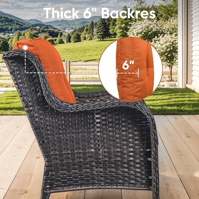 Outdoor Wicker Chair Cushions 2 Packs - Outside High Back Thick Water-Resistant Cushion 22x24 with Zipper Cover for Patio Glider Rocking Chairs Loveseat Couch – Orange/Buckle