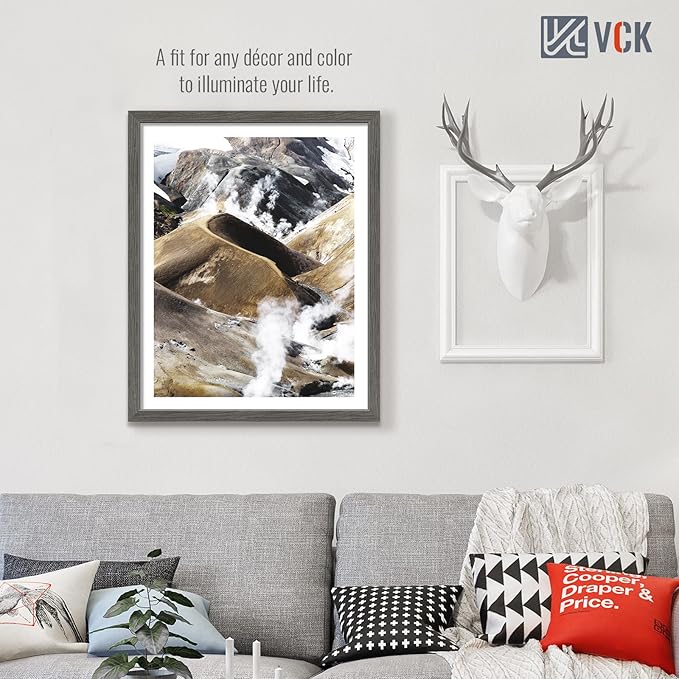 VCK 24x30 Frame Set of 5, Gray Solid Wood Poster Picture Frame, Exclusive Wood Grain, Wall Mounting Hanging
