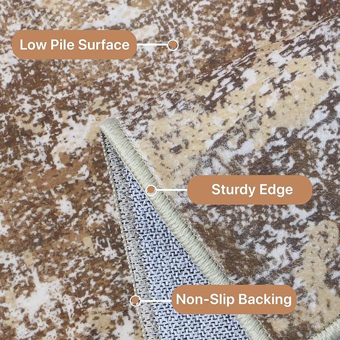 GENIMO Washable Area Rugs for Living Room Bedroom, 8x10 Modern Abstract Non Slip Rug, Low Pile Soft Contemporary Indoor Floor Carpet Cover for Dining Room Kitchen, Orange