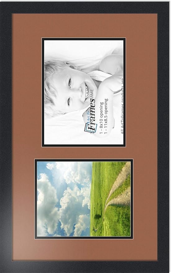 ArtToFrames Collage Photo Frame Double Mat with 1 - 8.5x11^ 8x10 Openings and Satin Black Frame