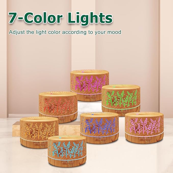 Diffusers for Essential Oils Large Room,600ml Essential Oil Diffusers for Home,Waterless Auto Off 7 Colors Changed 3 Mist Modes,Cool Mist Humidifiers for House Bedroom Decor,Gifts,Light Wood